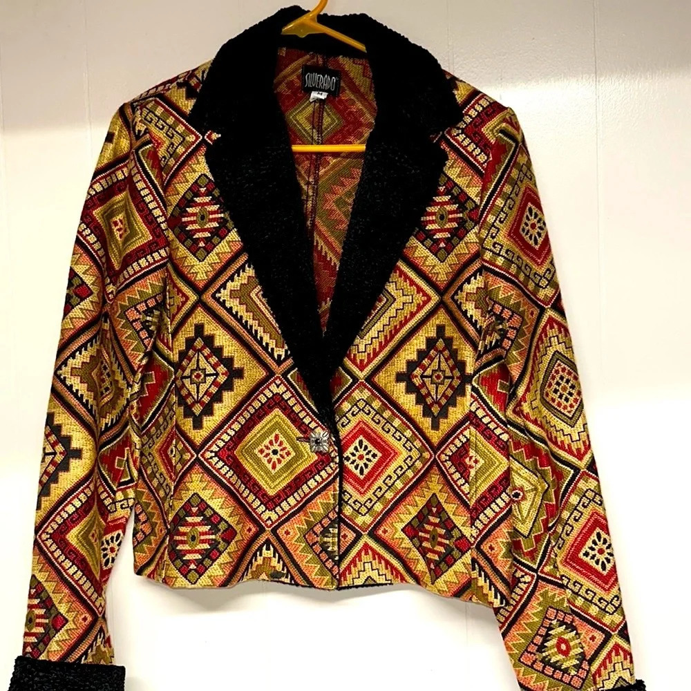 Vintage Silverado Tapestry Jacket Native American Print Made in USA